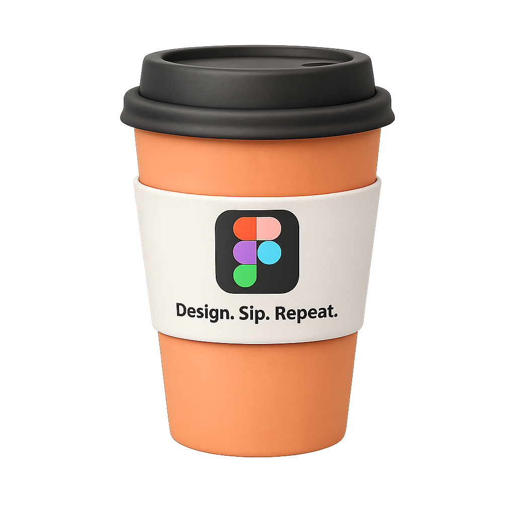 Coffee cup with Figma logo — Design. Sip. Repeat.